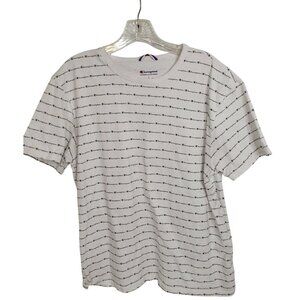 Champion Mens White‎ T-Shirt With All-Over Logo Print - Size L